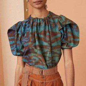 Ulla Johnson Neema Silk Blouse in Emerald